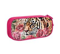 kkvhhyuo Animal Tiger Leopard Print Rose Flower Print Large Capacity Pencil Case, Stationery Organizer Pencil Pouch Office Makeup Bag Portable Pen Bag for Boys Girls, Pink