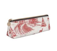 kkvhhyuo Animal Wilderness Bear Deer Printed Small Pencil Pouch PU Leather Pen Bag Triangle Pencil Case Slim Zippered Portable Stationery Organizer for Students Artists Travel