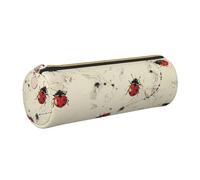 kkvhhyuo Art Ladybug Tracks Print Print Leather Pencil Case Portable Round Pencil Pouch with Gold Zip Multifunctional Pencil Holder Pouch Stationery Pen Bag for Teen Girls and Boys