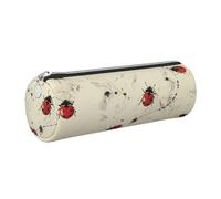 kkvhhyuo Art Ladybug Tracks Print Print Leather Pencil Case Portable Round Pencil Pouch with Silver Zip Multifunctional Pencil Holder Pouch Stationery Pen Bag for Teen Girls and Boys