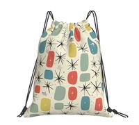 kkvhhyuo Atomic Stars Retro Pattern Printed Drawstring Backpack Large Foldable Draw String Bag with Adjustable Straps for Sports Travel Swimming School