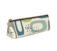 kkvhhyuo Atomic Stars Retro Pattern Printed Small Pencil Pouch PU Leather Pen Bag Triangle Pencil Case Slim Zippered Portable Stationery Organizer for Students Artists Travel
