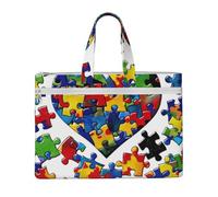 kkvhhyuo Autism Awareness Puzzle Pieces Heart Print Document Bag, Lightweight Canvas Bag Handbag with Dual Zip Canvas Tote File Bag for Work Commuting Study and Everyday Carry