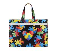 kkvhhyuo Autism Awareness Puzzle Pieces Heart Print Document Bag, Lightweight Canvas Bag Handbag with Dual Zip Canvas Tote File Bag for Work Commuting Study and Everyday Carry