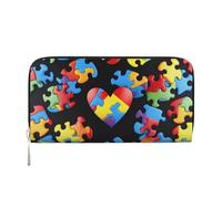 kkvhhyuo Autism Awareness Puzzle Pieces Heart Print Long Leather Wallet Large Capacity Clutch with 8 Card Slots, Zip Coin Pocket & Dual Cash Compartments for Women, Men.