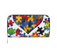 kkvhhyuo Autism Awareness Puzzle Pieces Heart Print Long Leather Wallet Large Capacity Clutch with 8 Card Slots, Zip Coin Pocket & Dual Cash Compartments for Women, Men.