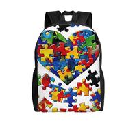 kkvhhyuo Autism Awareness Puzzle Pieces Heart Printed School Backpack, Lightweight Laptop Backpack Casual Daypack for Boys Girls Teen Adult