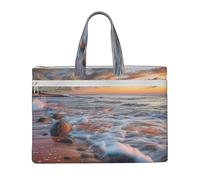 kkvhhyuo Beach Maui Hawaii Sunset Sea Waves Clouds Print Document Bag, Lightweight Canvas Bag Handbag with Dual Zip Canvas Tote File Bag for Work Commuting Study and Everyday Carry