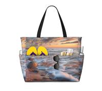 kkvhhyuo Beach Maui Hawaii Sunset Sea Waves Clouds Print Large Beach Bag, Foldable Beach Tote Bag with Zipper and Pocket Reusable Shopping Bag for women, Tote Bags for Traveling, Shopping, Pool