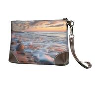 kkvhhyuo Beach Maui Hawaii Sunset Sea Waves Clouds Print Leather Clutch Bag leather Handbags Women's purse with Detachable Wrist Strap for Evening, Wedding & Party