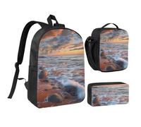 kkvhhyuo Beach Maui Hawaii Sunset Sea Waves Clouds Print School Backpack Set with 17 Inch Kids Backpack Lunch Bag & Pencil Case Bundle for Teens Girls Boys, Lightweight Bookbag Travel Rucksack