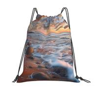 kkvhhyuo Beach Maui Hawaii Sunset Sea Waves Clouds Printed Drawstring Backpack Large Foldable Draw String Bag with Adjustable Straps for Sports Travel Swimming School