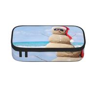 kkvhhyuo Beach Sandy Snowman Print Pencil Case Large Pencil Box Pouch with Zipper Lightweight Pencil Bag for Students Office Supplies Travel Makeup Bag