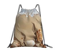 kkvhhyuo Beach Sea Shell Sand Printed Drawstring Backpack Large Foldable Draw String Bag with Adjustable Straps for Sports Travel Swimming School