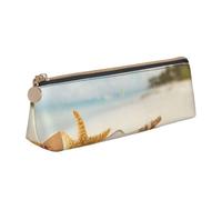 kkvhhyuo Beach Seaside Printed Small Pencil Pouch PU Leather Pen Bag Triangle Pencil Case Slim Zippered Portable Stationery Organizer for Students Artists Travel