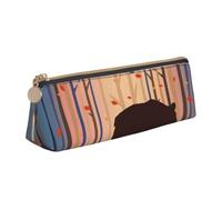 kkvhhyuo Bear and Fox Pattern Printed Small Pencil Pouch PU Leather Pen Bag Triangle Pencil Case Slim Zippered Portable Stationery Organizer for Students Artists Travel
