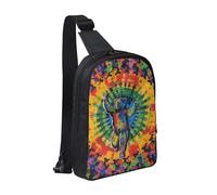 kkvhhyuo Bear Dancing Tie Dye Print Sling Bag Cross Body Chest Bag with Dual Zipper Pockets Adjustable Strap Lightweight Shoulder Bag for Traveling Running Cycling