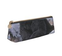 kkvhhyuo Bear on The Branch Printed Small Pencil Pouch PU Leather Pen Bag Triangle Pencil Case Slim Zippered Portable Stationery Organizer for Students Artists Travel