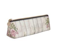kkvhhyuo Beautiful Flowers Painting On Wood Printed Small Pencil Pouch PU Leather Pen Bag Triangle Pencil Case Slim Zippered Portable Stationery Organizer for Students Artists Travel