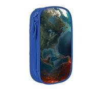 kkvhhyuo Beautiful Globe Pencil Case, Double Layer Pen Bags | Large Capacity Pencil Box, Oxford Fabric Stationery Organizer Bag for School Office Travel Kids, Blue