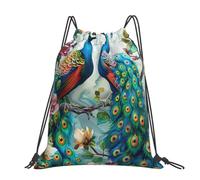 kkvhhyuo Beautiful Peacock Flowers Printed Drawstring Backpack Large Foldable Draw String Bag with Adjustable Straps for Sports Travel Swimming School