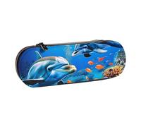 kkvhhyuo Beautiful Underwater World Dolphins Coral Print Pencil Case, Leather Pencil Case with Zipper Cute Aesthetic Pouch Portable Large Capacity Stationery Organizer & Cosmetic Bag