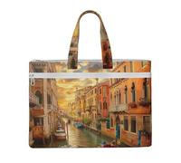 kkvhhyuo Beautiful Venice Canal View Print Document Bag, Lightweight Canvas Bag Handbag with Dual Zip Canvas Tote File Bag for Work Commuting Study and Everyday Carry