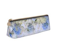 kkvhhyuo Beautiful White Blue Flowers Printed Small Pencil Pouch PU Leather Pen Bag Triangle Pencil Case Slim Zippered Portable Stationery Organizer for Students Artists Travel