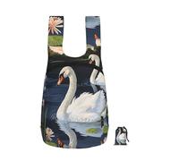 kkvhhyuo Beautiful White Swans on The Lake Print Foldable Backpack, Ultra Lightweight 16L Compact Travel Pack with Storage Bag Design for Hiking Daily Commute Shopping and Outdoor Adventures