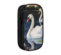 kkvhhyuo Beautiful White Swans on The Lake Print Large Pencil Case, Zip Smooth Pencil Pouch for Girls Boys with 2 Compartment Multifunctional Pencils Bag for School Office Travel Makeup Bags, Black