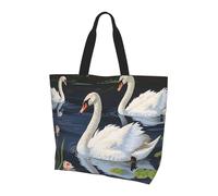 kkvhhyuo Beautiful White Swans on The Lake Print Shoulder Bag for Women Large Tote Bag Reusable Foldable Everyday Carryall for Work Shopping Travel Beach Outings.