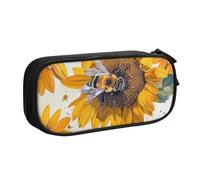 kkvhhyuo Bee on Sunflower Print Large Capacity Pencil Case, Stationery Organizer Pencil Pouch Office Makeup Bag Portable Pen Bag for Boys Girls, Black