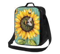 kkvhhyuo bee & Sunflowers Print Insulated Lunch Bag with Adjustable Shoulder Straps Reusable Lunch Box Cooler Bag for Girls Adults, Lunch Tote for Work, School, Picnic, Camping