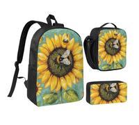 kkvhhyuo bee & Sunflowers Print School Backpack Set with 17 Inch Kids Backpack Lunch Bag & Pencil Case Bundle for Teens Girls Boys, Lightweight Bookbag Travel Rucksack