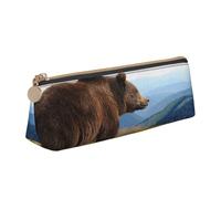kkvhhyuo Big Brown Bear Printed Small Pencil Pouch PU Leather Pen Bag Triangle Pencil Case Slim Zippered Portable Stationery Organizer for Students Artists Travel
