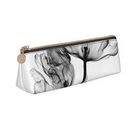 kkvhhyuo Black and White Flower Printed Small Pencil Pouch PU Leather Pen Bag Triangle Pencil Case Slim Zippered Portable Stationery Organizer for Students Artists Travel