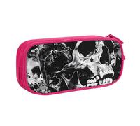 kkvhhyuo Black and White Human Skull Print Large Capacity Pencil Case, Stationery Organizer Pencil Pouch Office Makeup Bag Portable Pen Bag for Boys Girls, Pink