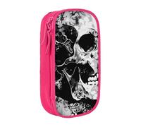 kkvhhyuo Black and White Human Skull Print Large Pencil Case, Zip Smooth Pencil Pouch for Girls Boys with 2 Compartment Multifunctional Pencils Bag for School Office Travel Makeup Bags, Pink
