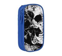 kkvhhyuo Black and White Human Skull Print Large Pencil Case, Zip Smooth Pencil Pouch for Girls Boys with 2 Compartment Multifunctional Pencils Bag for School Office Travel Makeup Bags, Blue