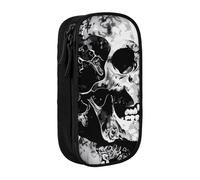 kkvhhyuo Black and White Human Skull Print Large Pencil Case, Zip Smooth Pencil Pouch for Girls Boys with 2 Compartment Multifunctional Pencils Bag for School Office Travel Makeup Bags, Black