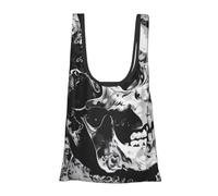 kkvhhyuo Black and White Human Skull Print Reusable Shopping Bag, Foldable Grocery Bags in Pouch Portable Storage Bags for Daily Shopping Groceries Travel Storage