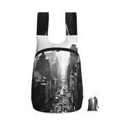 kkvhhyuo black and white New York Print Foldable Backpack, Ultra Lightweight 16L Compact Travel Pack with Storage Bag Design for Hiking Daily Commute Shopping and Outdoor Adventures