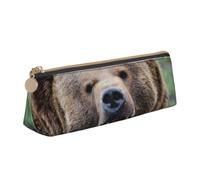 kkvhhyuo Black Bear Pattern Printed Small Pencil Pouch PU Leather Pen Bag Triangle Pencil Case Slim Zippered Portable Stationery Organizer for Students Artists Travel