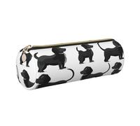 kkvhhyuo Black Dogs Dachshund Dog Print Leather Pencil Case Portable Round Pencil Pouch with Gold Zip Multifunctional Pencil Holder Pouch Stationery Pen Bag for Teen Girls and Boys