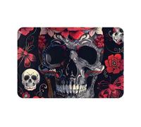 kkvhhyuo Black Floral Skull Print Door mat 16 x 24 Inch, Washable Muddy Dirt Absorbent Low-Profile with Rubber Backing Indoor Door mat for Front Door, Kitchen, Pet Area, Laundry Room
