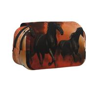 kkvhhyuo Black Horses Red Glowing Clouds Print Pencil Case, Large Capacity Pencil Pouch Cute Pen Box with Double Zipper, Portable Pencil Bag for Students Office Travel Organization