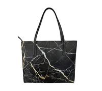 kkvhhyuo Black Marble Print Leather Tote Bag Reusable Large Handbags Shoulder Bag with Zipper and Pockets Shopping Bag for Work, School, Travel