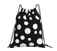 kkvhhyuo Black & White Big Dot Printed Drawstring Backpack Large Foldable Draw String Bag with Adjustable Straps for Sports Travel Swimming School