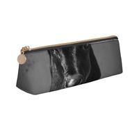 kkvhhyuo Black White Cow Face Printed Small Pencil Pouch PU Leather Pen Bag Triangle Pencil Case Slim Zippered Portable Stationery Organizer for Students Artists Travel