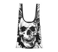 kkvhhyuo Black White Punk Skull Print Reusable Shopping Bag, Foldable Grocery Bags in Pouch Portable Storage Bags for Daily Shopping Groceries Travel Storage